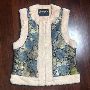 Nasty Gal Metallic Floral Fur Vest